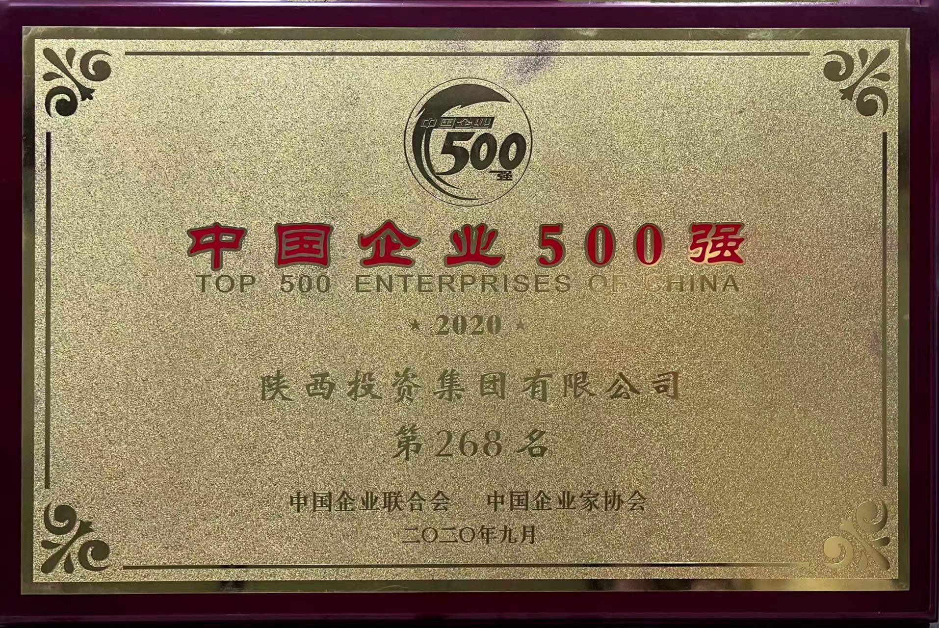 2020“中国企业500”强第268名